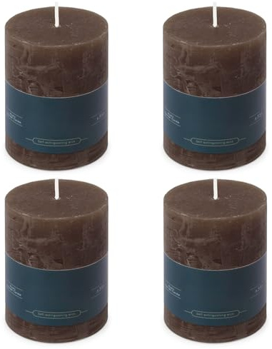 Stumpenkerzen Rustic 4er-Set - 7x9,5 cm - Brenndauer: 35 Std., rußfrei, 100% Paraffin - für Kerzenständer, Kerzenhalter, Weihnachten, Hochzeit, Blockkerze, Kerze, Adventskranz, Advent (dunkelbraun)