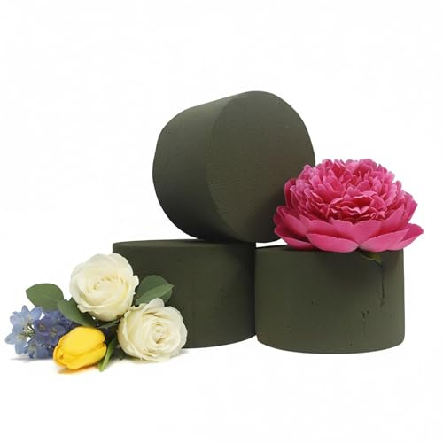 Ambassador Pack Of 3 Round Floral Foam Blocks - Florist Foam Disc - Green Fresh Flower Base - Ideal For Fresh Floral Crafts Flower Arranging 8cm x 5cm