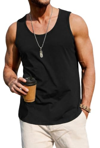 Camiseta Tirantes Negro Hombre Verano de Holgado Camisetas sin Mangas Tank Top Transpirable Secado Rápido para Uso Diario Vacaciones M