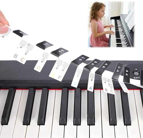 2 Sets Piano Keyboard Stickers, Colorful Removable Piano Notes Overlay Note Labels for 88 Keys, Key Stickers for Kids & Adult Beginners