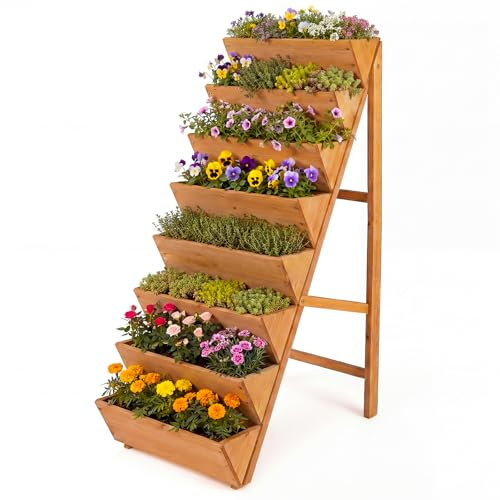 COSTWAY Fioriera Rialzata a 8 Livelli, Aiuola Verticale a Forma di V in Legno di Abete, Telaio Triangolare Indeformabile, Orto Rialzato da Esterno o Interno per Piante, Fiori, Verdure