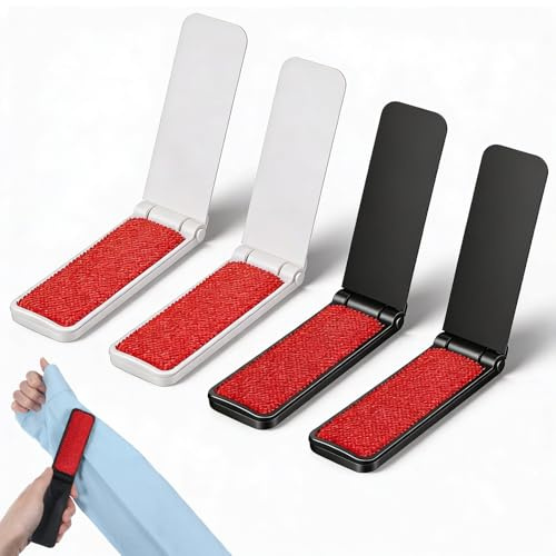 4 Stück Faltbare Fusselentfernerbürste, Quilax Tragbare Fusselbürste, Mini Fusselbürste für Kleidung, Wiederverwendbare Kleiderbürste für Sofa, Tierhaare und Stoffe, Schwarz und Weiß