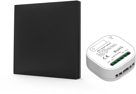 LAXYLS Funk Lichtschalter 230V Funkschalter mit Empfänger Ohne Batterie Set Wireless Smart Switch AC 100-240V Funklichtschalter 10A RF433 Schalter Funk für Licht (Schwarz 1V1)