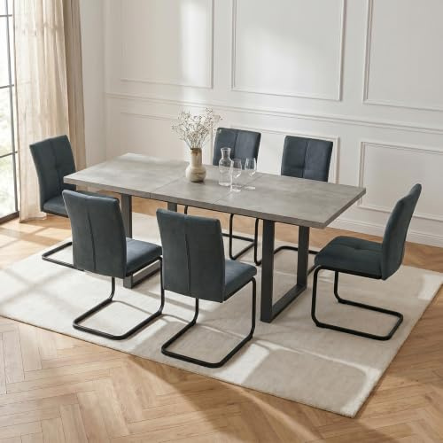 JIEXI Set of 6 Dining Chairs, Dark Grey Kitchen Chairs, Fabric Dining Chair Cantilever Dining Chair for Kitchen, Living Room Chair for Dining Room, Living Room,Meeting Room or Home Office(6)