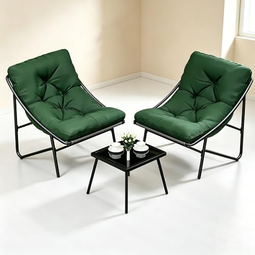 BQSWYD Balkonmöbel Set 3 Teilig, Gartenmöbel Set, Terrassenmöbel mit 2 Stühlen, Tisch Sitzkissen,Balkon Set 2 Personen,Beistelltisch Gehärtetes Glas, Kleine Balkonmöbel für Hof Garten Terrasse (Grün)