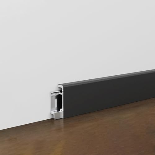 Coayuou Baguette De Plinthe en Aluminium 125 Cm Lot De 2, Protection Murale Durable Et Étanche, Décoration pour Sol Stratifié, Bordure De Sol pour Maison(A-Black,6cm)