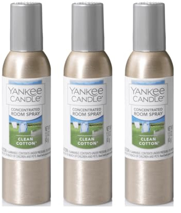 Yankee Candle Concentrated Room Spray Air Freshener, Instant Home Fragrance, Odor Eliminating Spray, Clean Cotton (Pack of 3)