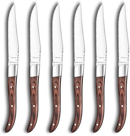 Amefa ROYAL STEAK Steakmesser-Set, 6-teilig, mit Wellenschliff, 3-fach genieteter Holz-Griff, Profi Steak-Set, Steakbesteck, in edlem Holz-Etui, 13/0 Klingenstahl
