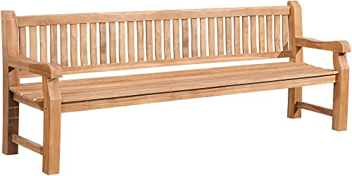 CLP Gartenbank Teakholz Jackson V2, wetterfest mit Rückenlehne, 2-3 Sitzer, robust und pflegeleicht, Holzbank für Terrasse und Garten, Farbe:Teak, Größe:240 cm