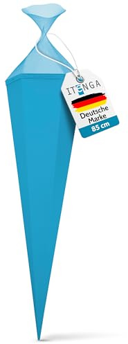 itenga Bastelschultüte 85 cm eckig Schultütenrohling mit Tüllverschluss hellblau/pazifikblau