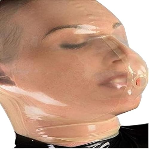 MFMYEE Transparente Latexmaske, Gummi-SM-Fetisch-Vollfesselmaske, erotische Cosplay-Kapuze