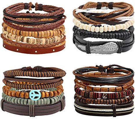 Manfnee 6-12Pcs Bracelet Tressé Punk Gothique Rock Manchette Multicouche Cordon Vintage Homme Femme