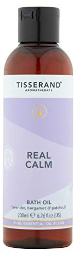 Tisserand Aromatherapy - Real Calm Bath Oil - 100% pure essential oil - Lavender, Bergamot, and Patchouli - Calming aromatherapy - 200ml
