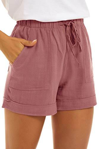 GOLDPKF Kurze Damen Hosen Trainings-Sweatshirts für Frauen Süße, Frühling Damen Shorts, elastische Strandshorts Lässige Kordelzug Plus Size Athletic Sweatpant Dusty Rosa XX-Large 46