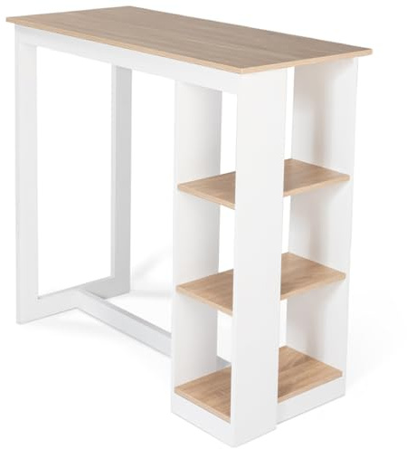 IDMarket - Tavolo alto da bar BARTH da 2 a 4 persone con piano in legno bianco traforato effectto faggio