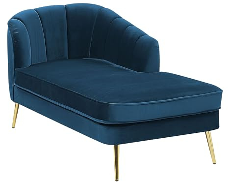 Beliani Chaiselongue Samt blau Links mit Lehne Muschelform Metallbeine Gold Glam Allier