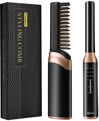 Spazzola Piastre per Capelli Senza Fili,FERNIDA Piastra per Capelli Riscaldata Rapida USB Ricaricabile 30s per Uomo Donna,Mini Piastra per Barba, 3 Livelli Regolabili