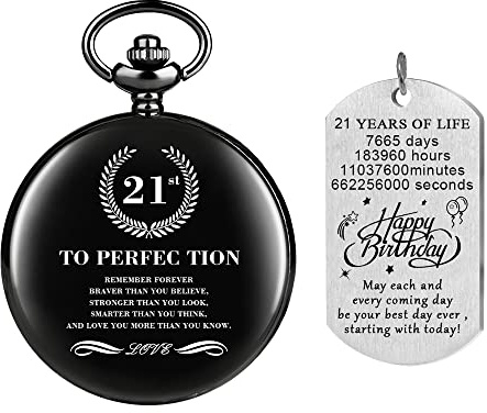 Tiong Inspirational Pocket Watch with Chain for 21st Birthday Gifts Birthday Keepsake Presents Vintage Quartz Analog Pocket Watches Christmas Gifts with Gift Box