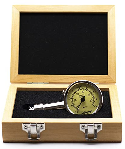 Allemano - Manometer - Vintage Design Reifendruckmesser DN 40 Hohe Zuverlässigkeit und Genauigkeit sofortige Messung einfach zu bedienen 4,5 bar - Holzkoffer