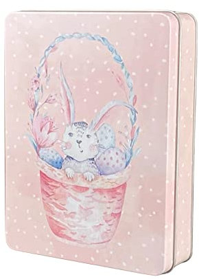 MediMuc Hase im Korb - Dose, Gebäckdose, Geschenkdose, Vorratsdose, Osterdose, Sammlerdose - Maße: (Länge x Breite x Höhe): 15,6 x 12,0 x 3,2cm