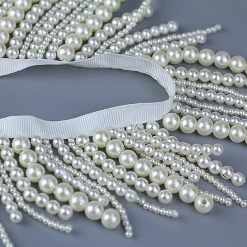 Yulakes 91 cm lange Perlenfransen Perlen Spitzenbesatz Perlenanhänger Quaste Fransen Spitzenbesatz Dekoration Schuhe Ornamente hängende Perlenvorhang Nähen (weiß)