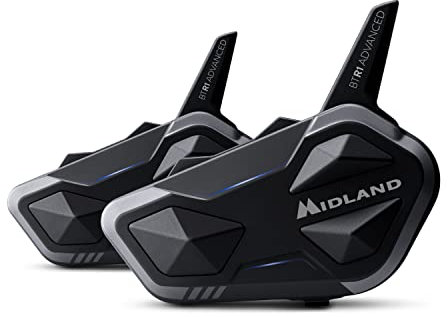 Midland - Interfono Moto Bluetooth Coppia BTR1 Advanced Twin, Auricolari Casco Moto Impermeabili IPX6, 1,2Km, 4 Persone Conference, Batteria 23H, Cancellazione Rumore, Audio HD, Conforme ECE2206