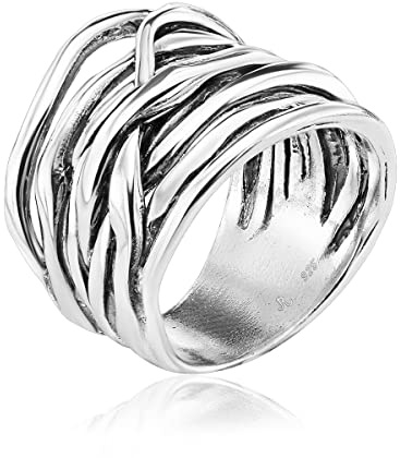 JEAN RACHEL JEWELRY 925 Sterling Silver Ring Highway Multi Strand, Oxidized, Vintage Look Stylish, Artisan Handcrafted Designer Collection Jewellery for Her (Size 5-11)
