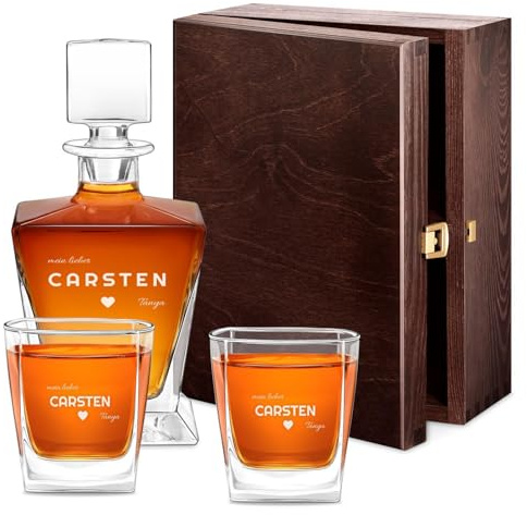 Maverton Whisky Karaffe 800 ml + 2/4 / 6er Whisky Gläser Set mit Gravur - Glas Karaffe mit Gläsern - personalisiertes Whiskey Decanter Set für Männer - für Whiskygenießer - Herz