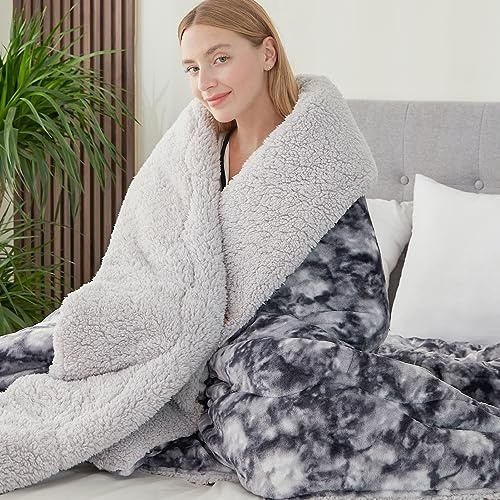PatioCHOSHOME Sherpa Fleece-filt Tie-dye Mörkgrå Fleece-filtar Varm för vintern Fluffig pläd Fuzzy Mjuka Fleece-plädar för säng och soffa 130X150CM Fleece-filt Soffa Pläd