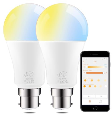 iLC LED Alexa Light Bulbs B22, Smart Bulb, Work with Alexa (Echo Devices Required), Bayonet 2700K-6000K Turnable (2 Packs)