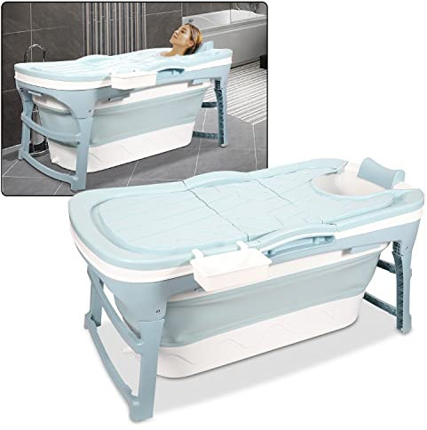 Jopassy Bañera plegable XXL para adultos, 149 x 60 x 50 cm, plegable con tapa, para adultos, plegable, con cesta para baño, balcón y ducha