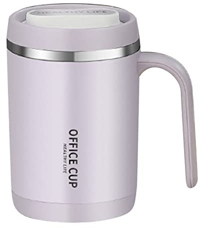 AMONIDA Büro-Trinkbecher, Isolierter Dual-Use-Becher aus 304-Edelstahl, Kratzfestigkeit, Gute Versiegelung, Verbrühungsschutz, Angenehme Haptik, Großes Fassungsvermögen für Reisen (Lila)
