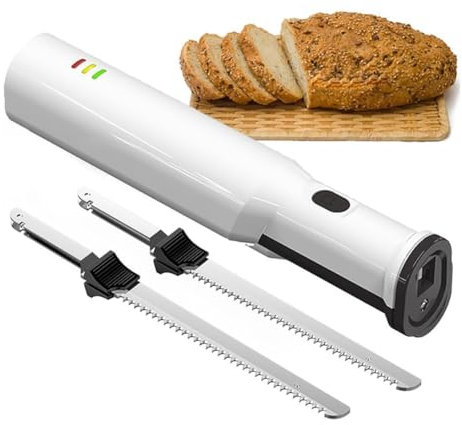 Cuchillo eléctrico, cuchillo for trinchar, cuchillo for pan, cortador de carne inalámbrico recargable con 2 cuchillas dentadas, cuchillas de liberación de seguridad, cortador de alimentos for pavo