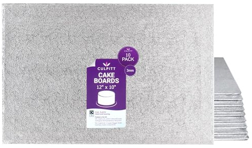 Culpitt 12 x 10 Oblong Cake Boards | 10 Pack | 3mm Hardboard Cards For Celebration Desserts, Birthday Treats, Tray Bakes, Cupcakes, and More! Strong, Rectangular - Pack Of 10