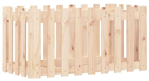 Hochbeet aus Holz, Lattenzaun Design Blumenbeet Blumenkasten Pflanzkasten Pflanzbeet Gartenbeet Pflanzkübel für Garten & Balkon, 100x50x50 cm Massivholz Kiefer