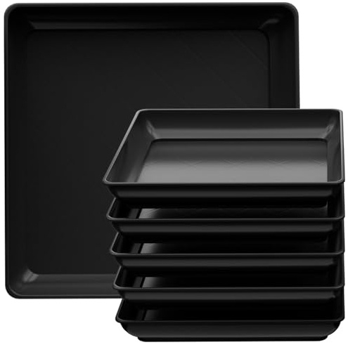 Tectsia Square Plant Saucer 36cm 14 Inch 5 Pack, Planter Trays for Flower Pots, Plant Water Catcher Drip Dishes, Plastic Bottom Watering Plates Indoors and Outdoors - Black