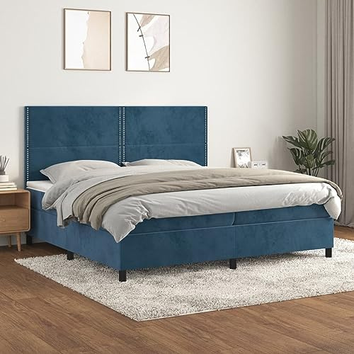 CKioict Palettenbett Modernes Bettgestell Jugendbett Boxspringbett mit Matratze Dunkelblau 200x200 cm SamtGeeignet für Arbeitszimmer, Wohnzimmer, Hotel