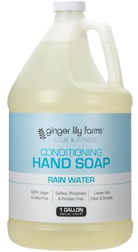 Ginger Lily Farms Club & Fitness Conditioning Liquid Hand Soap Refill, 100% Vegan & Cruelty-Free, Rain Water Scent, 1 Gallon (128 fl oz)