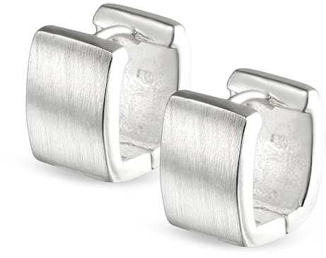 Cassini | Klapp-Creole für Damen aus hochwertigem 925er Sterling Silber, kleine Ohrringe eckiges Design, gebürstet 3CUMX1