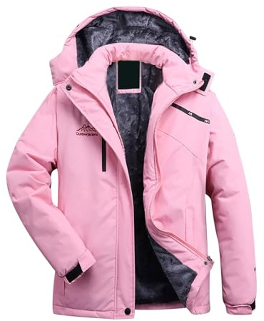 Women's Windproof Waterproof Jacket Thick Fleece Lined Warm Hooded Outdoor Coat Winter Skiing Outdoor Walking Fleece Coat with Detachable Hood Softshell Warm Breathable Fleece Waterproof Jacket