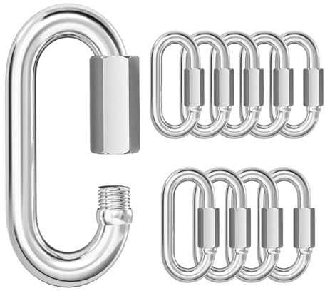 10 Pièces Mousqueton à Verrouillage avec Capuchon à Vis, Mousquetons d'escalade Robustes, Mousquetons de Verrouillage Maillon de Chaîne Rapide, pour Camping Randonnée Balançoire Hamac