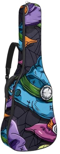 Gitarrentasche in voller Größe, 101,6 cm, 104,4 cm, 106,7 cm, Tragetasche für E-Bass, klassische Gitarre, bunte Halloween-Bonbons und Snacks, Mehrfarbig 04, 42.9x16.9x4.7 in, Lässiger Tagesrucksack