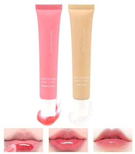 2 Stück Lip Butter Balm, Lippenbalsam mit Butter, Lip Sleeping Mask, Pflegende Lippenmaske und Lippenbalsam für Sofortige Feuchtigkei, Getönte, Beruhigende Lippenpflege