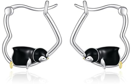 DAYLINLOVE Penguin Earrings 925 Sterling Silver Penguin Heart Hoop Earrings Animal Jewellery Gifts for Women