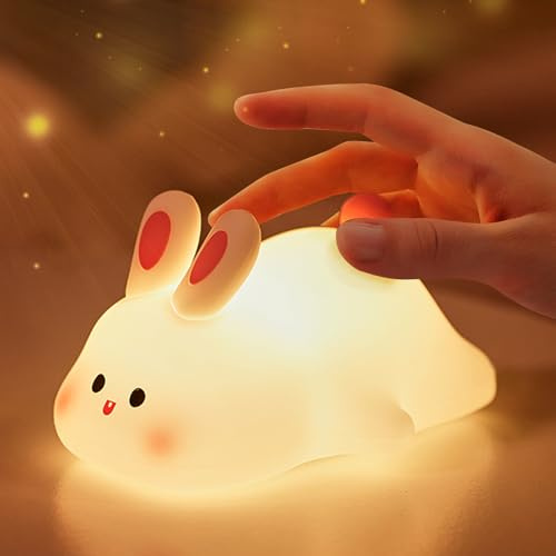 SAMALICAR Lampada da comodino a forma di coniglio in silicone, per bambini, con USB, ricaricabile, con timer dimmerabile, per ragazze, ragazzi, idea regalo per la cameretta dei bambini
