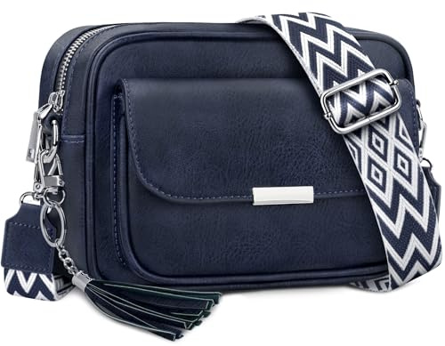 NEWIROVE Crossbody Bag Damen Leder Umhängetasche Damen Mittelgroß Handtasche Schwarz mit Breitem Gurt Verstelbaar Schultertasche Damen Mit Fransen Für den Einkauf Auf Reisen Casual