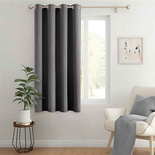MIULEE Verdunklung Thermo Vorhänge Blickdicht Ösen 1er Set 140x185cm Grau | Blickdichter Thermostoff für Wohnzimmer und Schlafzimmer, hilft Licht, Hitze und Kälte zu reduzieren.