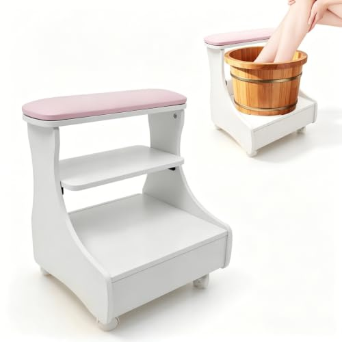 HuKaiL Chariot de Manucure à 3 Niveaux avec Bain de Pieds - Spa Portable avec Tiroirs et 4 Roulettes Universelles - Capacité de Charge de 20 kg - Pour
