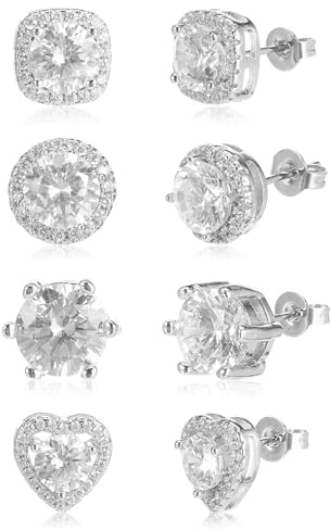 Juego de 4 pares de aretes de tuerca de circonita cúbica con diamantes falsos para mujer, aretes de tuerca grandes y brillantes de imitación de circonita cúbica para hombres, regalos de festivales