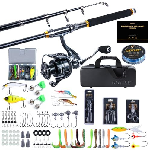 Goture Angelset mit Teleskop-Angelruten (24T Carbon), 2,1m Angelrute Set Komplett 5.2:1 Spinnrolle, 150m/14kg Schnur, Köderbox & Tragetasche – für Salz-/Süßwasser, Reisen–Angelgeschenk